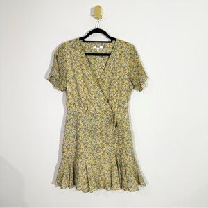BB Dakota by Steve Madden Yellow Green Floral V-Neck Faux Wrap Mini Dress
